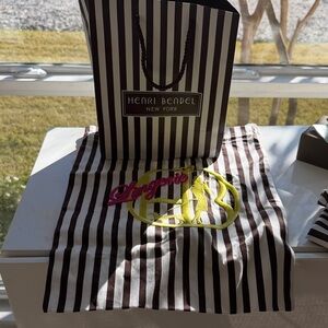 Henri Bendel Brown and White Striped Bag with Lingerie Pouch